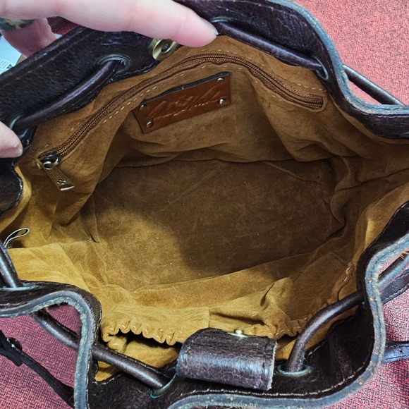 Patricia Nash Calf Hair Leather Bucket Bag Leopard Brown Crossbody Drawstring - Picture 10 of 16